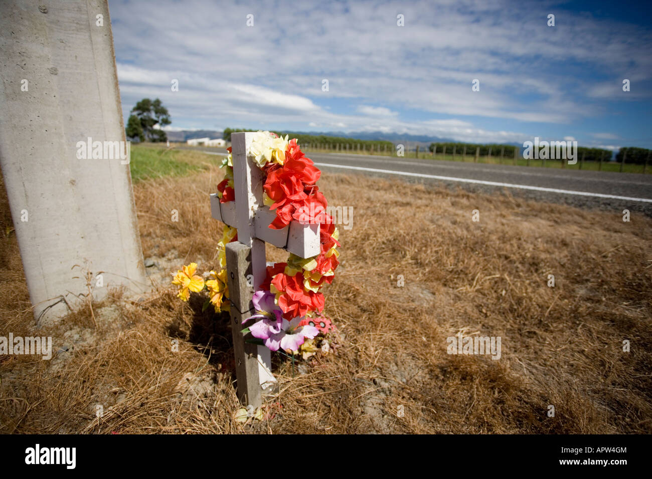 Am Straßenrand Denkmal New Zealand Frau getötet, im Jahr 2002 Stockfoto