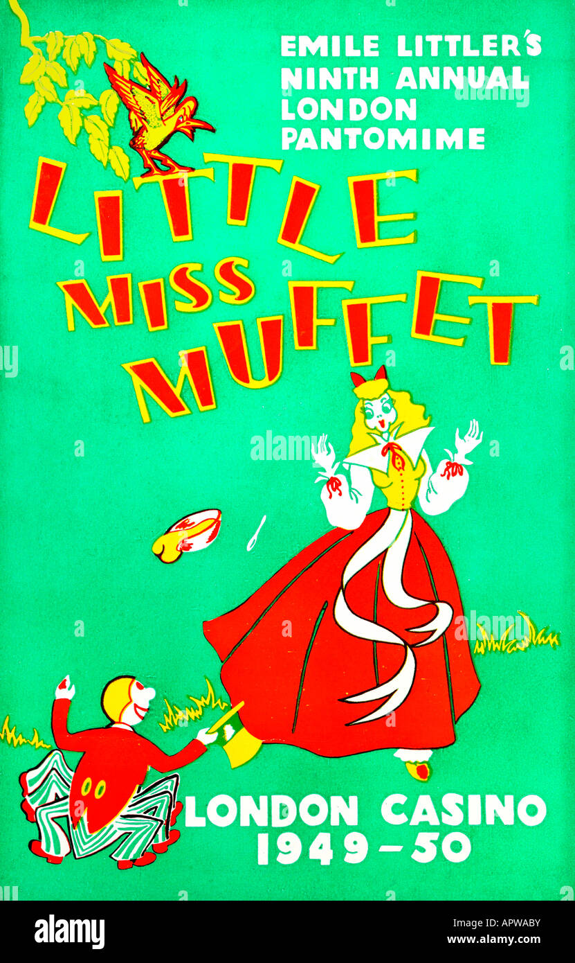 Pantomime-Programm wenig Miss Muffet 1949-1950 nur zu redaktionellen Zwecken Stockfoto