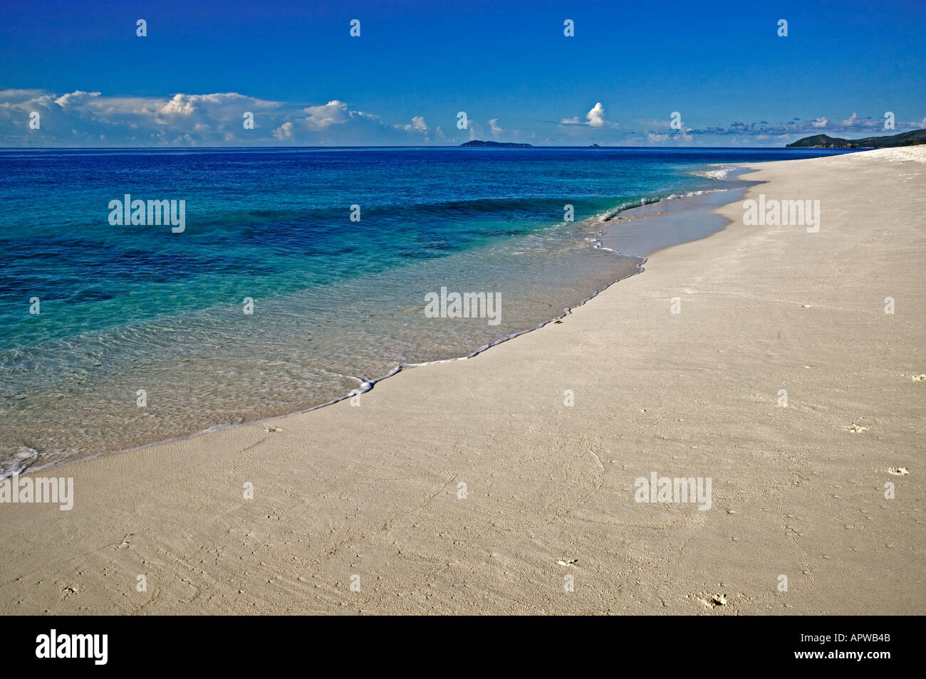 Strandszene Seychellen Cousine Island Stockfoto