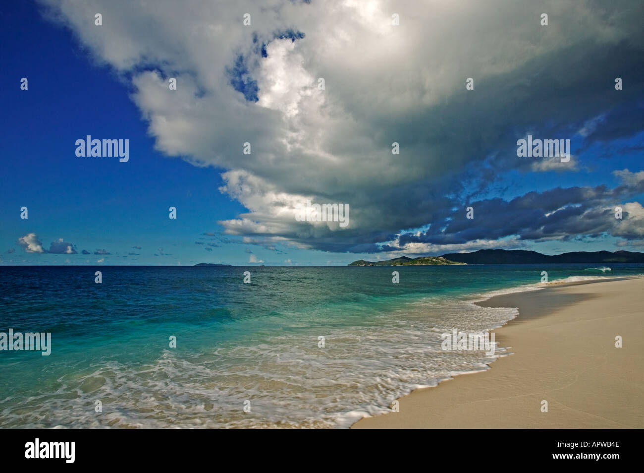 Strandszene Seychellen Cousine Island Stockfoto