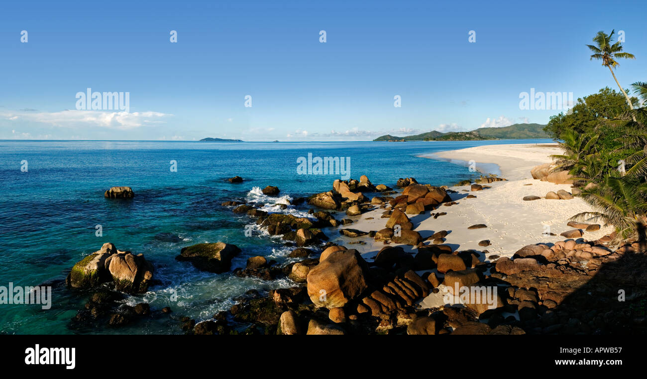 Strandszene Cousine Island-Seychellen Stockfoto