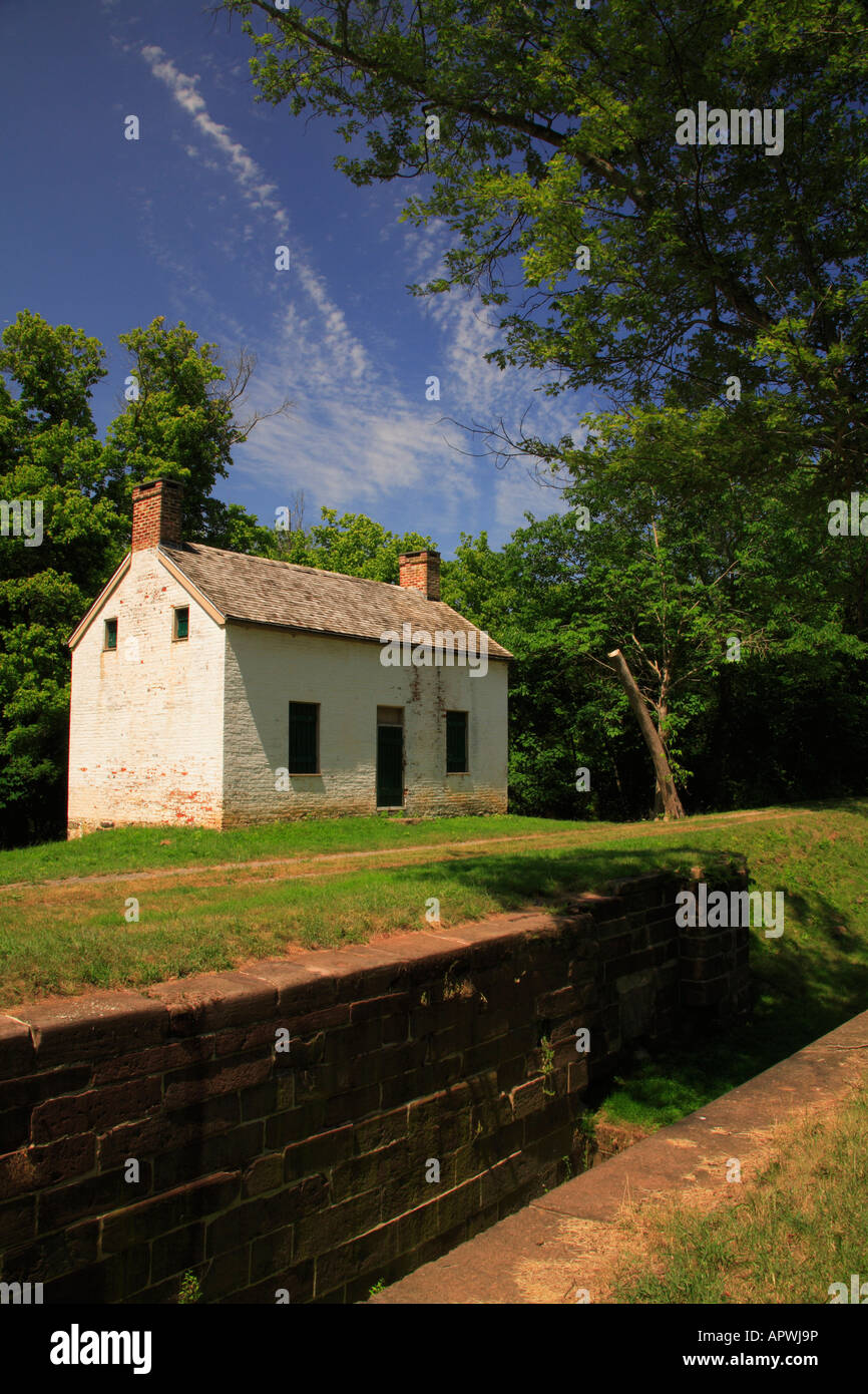 Lock und Lock-Haus bei Edwards Ferry, C und O Canal National Historic Park, Poolesville, Maryland, USA Stockfoto