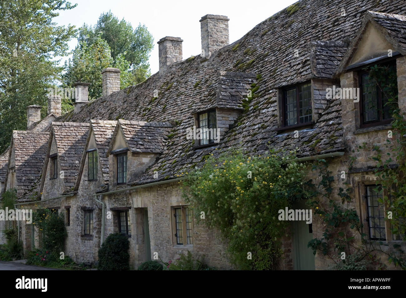 Stadthäuser, Arlington Row, Bibury, Cotswolds. Stockfoto