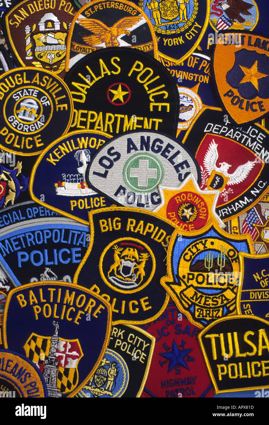 Eine Collage aus USA Polizist Schulterpatches Stockfoto