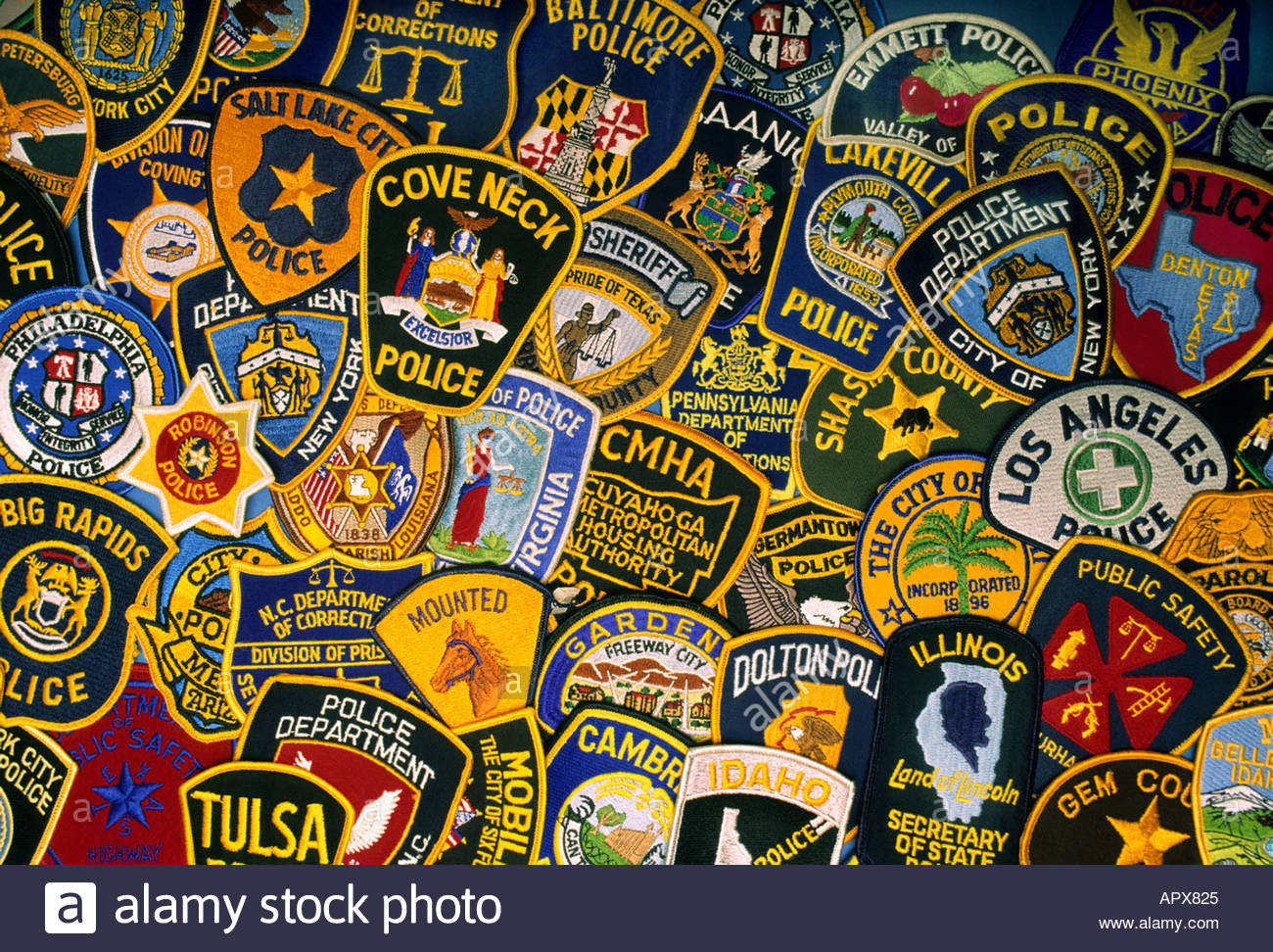 Eine Collage aus USA Polizist Schulterpatches Stockfoto