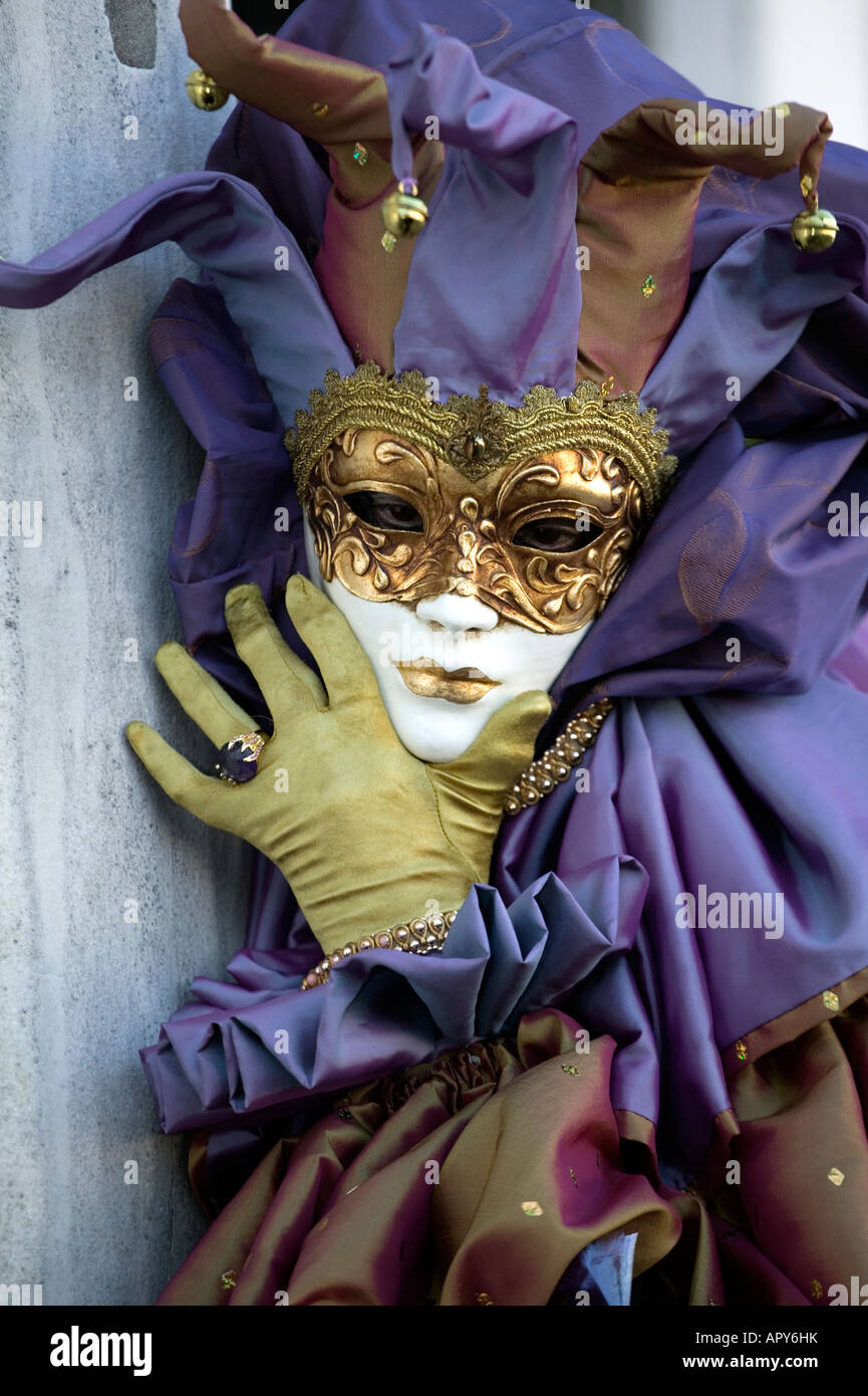 Porträt von Harlequin am Karneval in Venedig Stockfoto