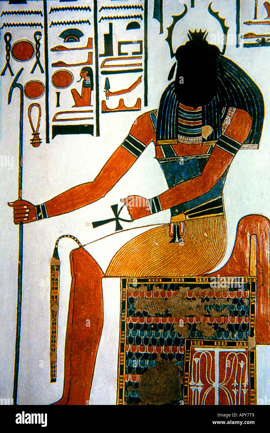 Luxor Ägypten Gemälde von Gott Khepri der großen Skarabäus in Grab der Nefertari Stockfoto