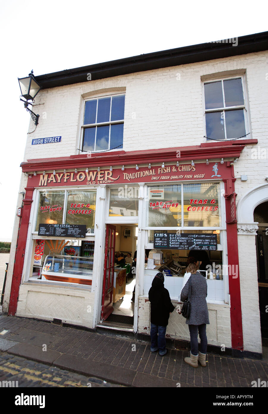 Vereinigtes Königreich Essex alt Leigh am Meer der Mayflower-Fish &amp; Chips-Shop Stockfoto