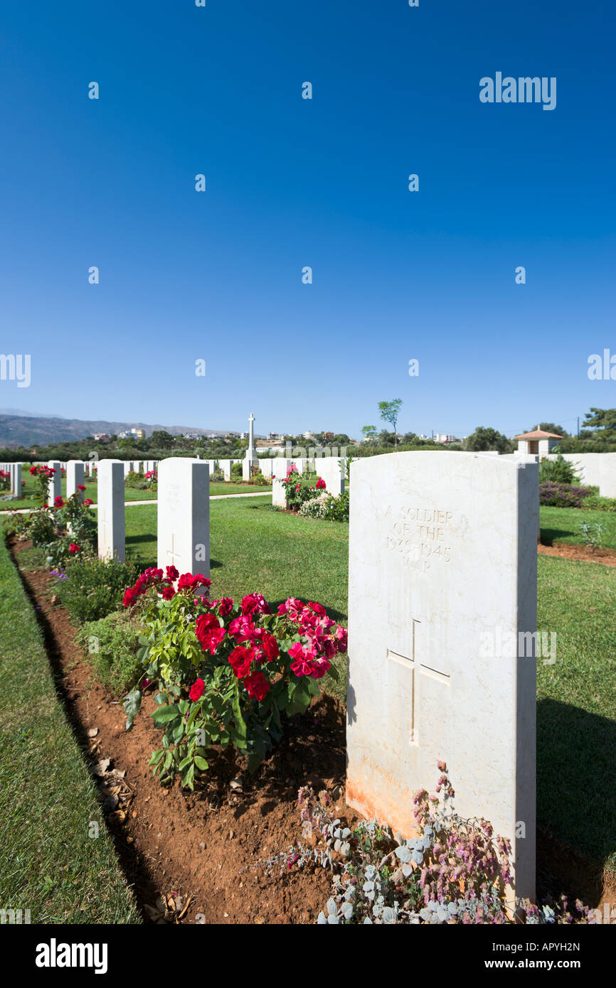 Grab einer Unknown Soldier of WWII, Allied Soldatenfriedhof Souda Bucht, in der Nähe von Chania, Kreta, Griechenland Stockfoto