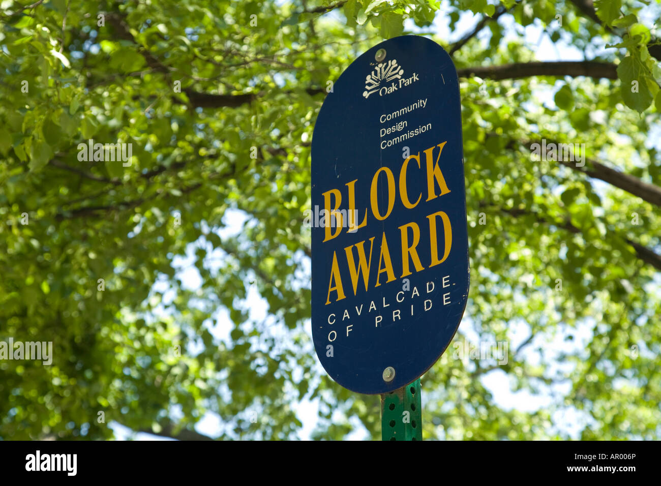 ILLINOIS Oak Park Block Award Zeichen in der Altstadt Stockfoto ILLINOIS Oak Park Block Award Zeichen in der Altstadt Stockfoto