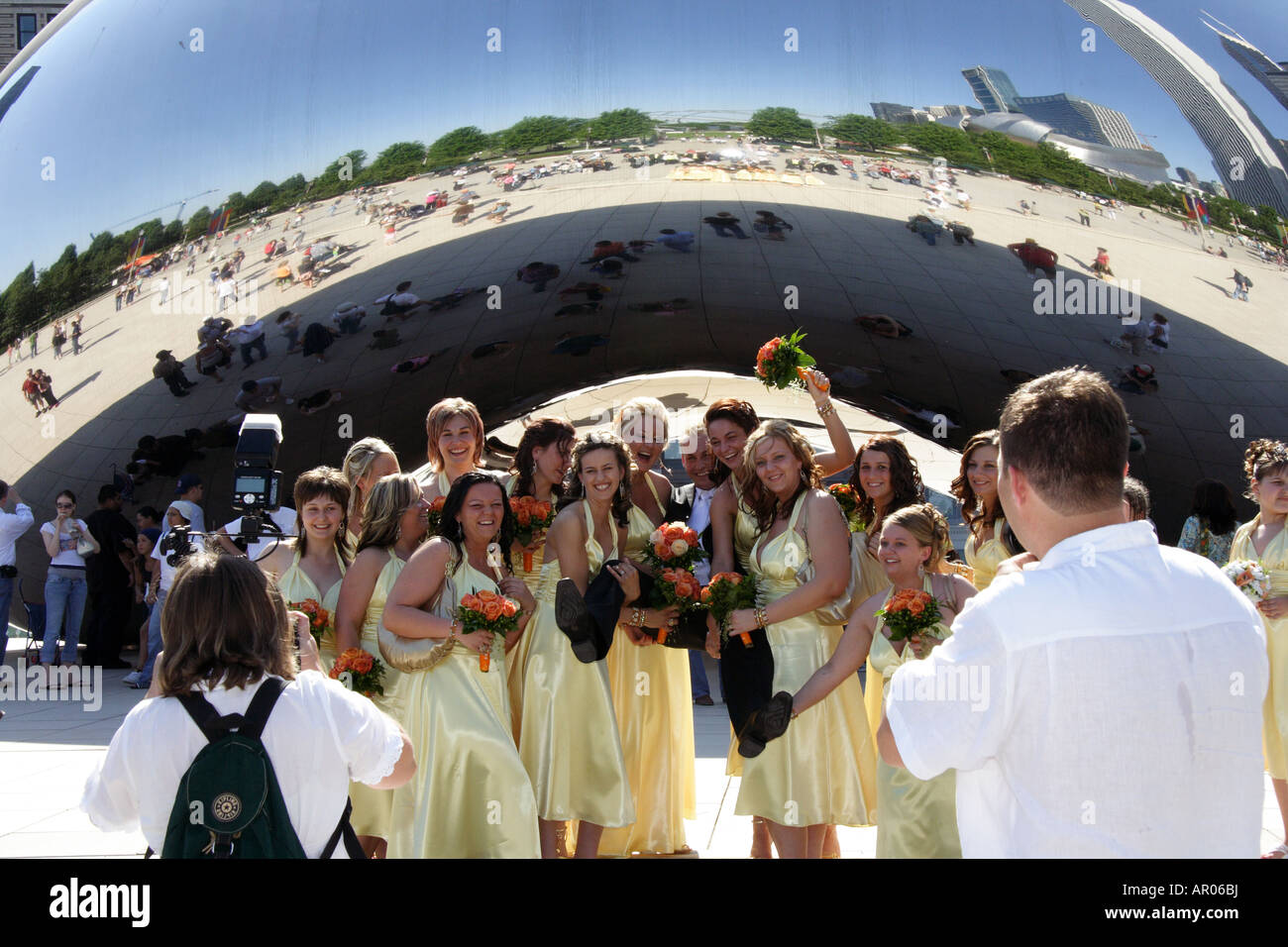Riesen Bohnen. Cloud Gate. Millenium Park Chicago. Hochzeitsbild. Stockfoto