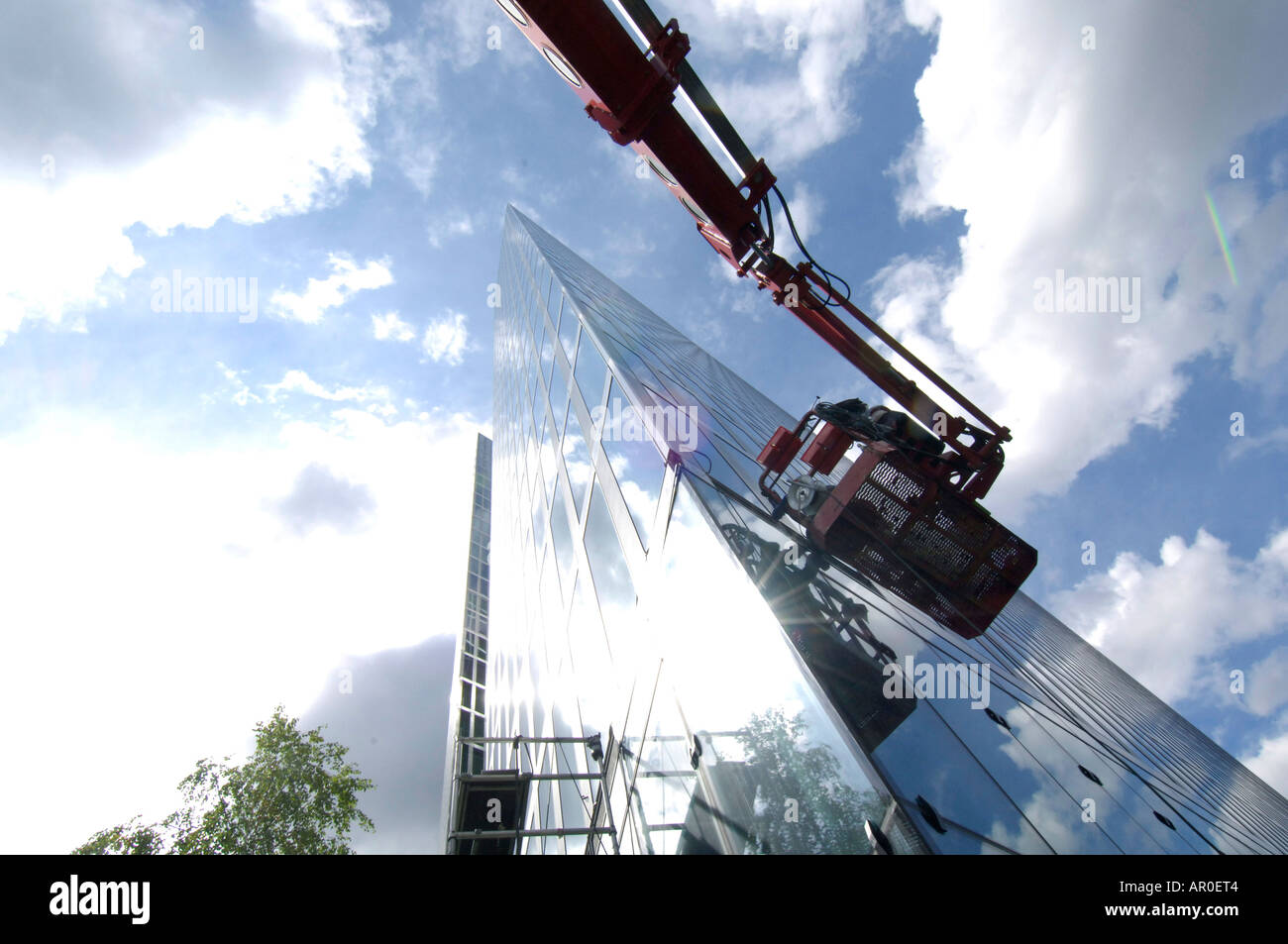 Reparaturarbeiten Sie an der Verkleidung, Highlight-Tower, München, Bayern, Deutschland Stockfoto