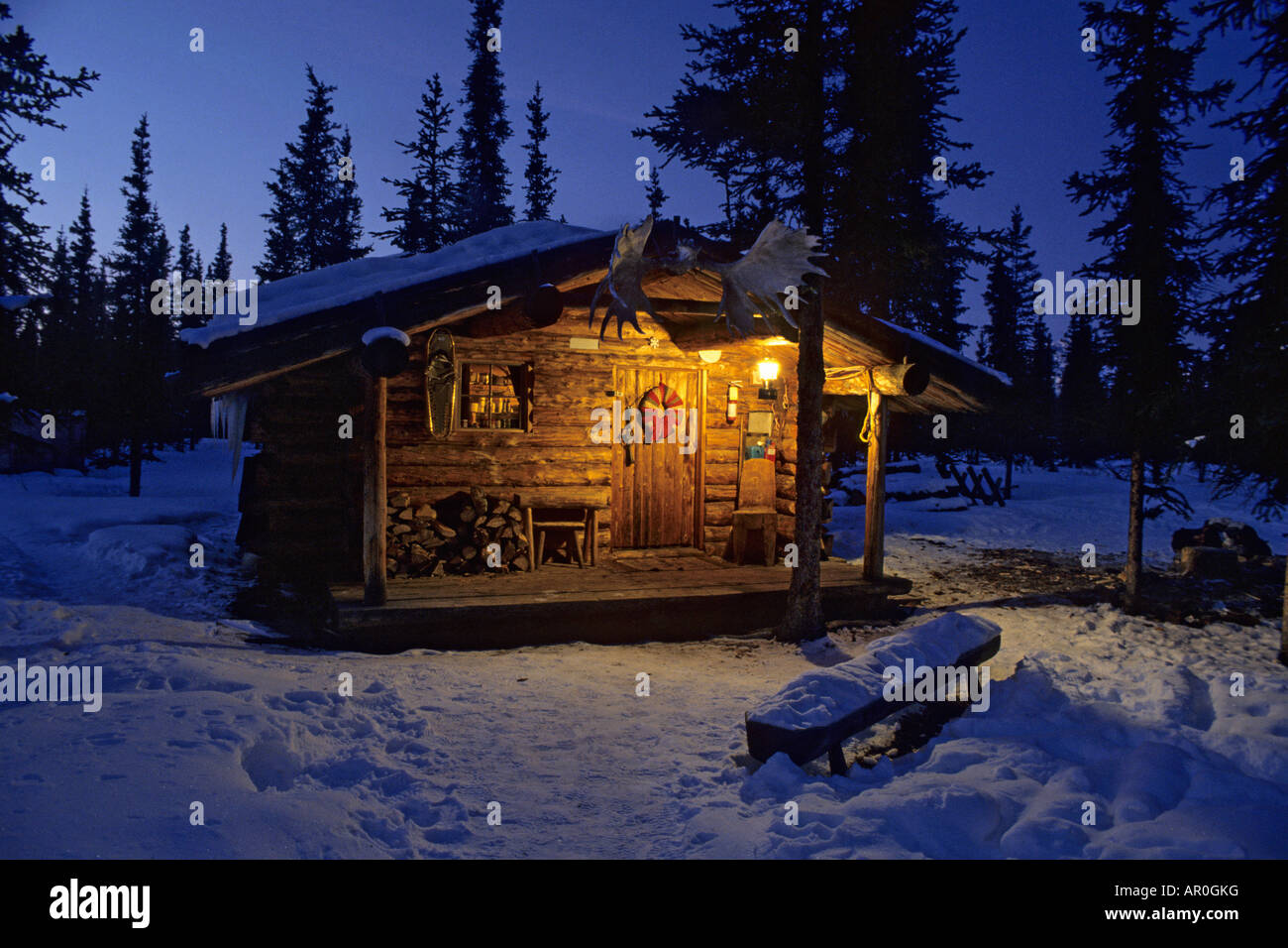 Interior Alaska Log Cabin Wald Winter Veranda Leichter
