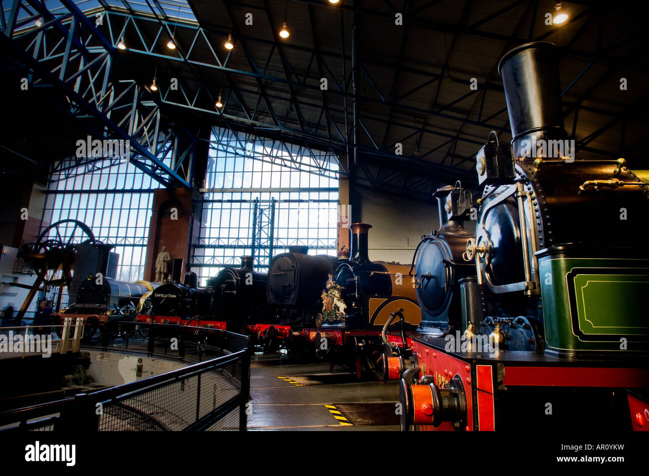 Dampflokomotiven in der Großen Halle des National Railway Museum in York. Stockfoto