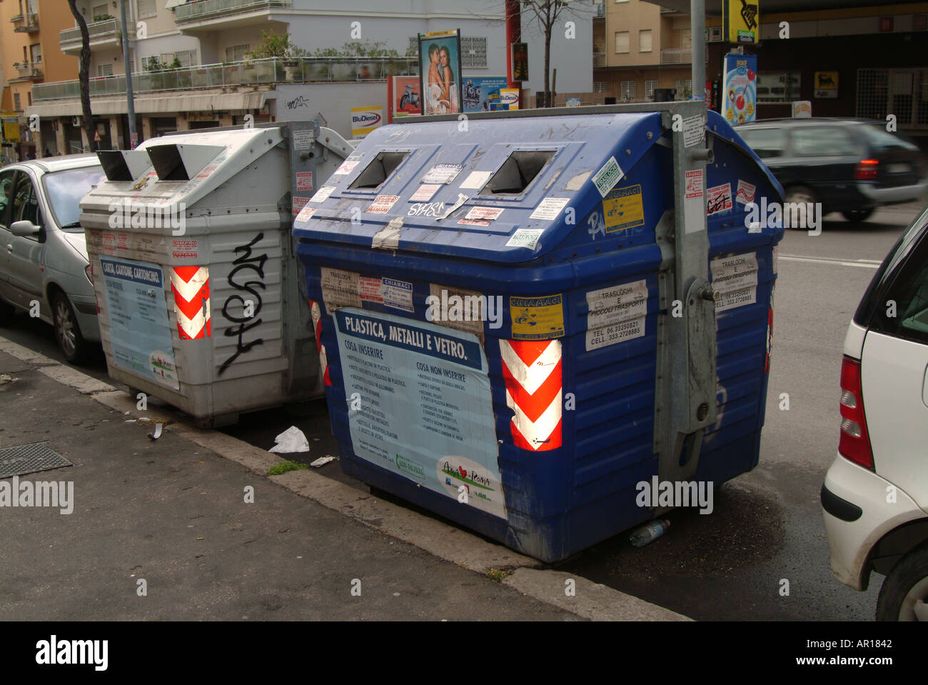 Straßenrand recycling Rom Italien Europa Stockfoto