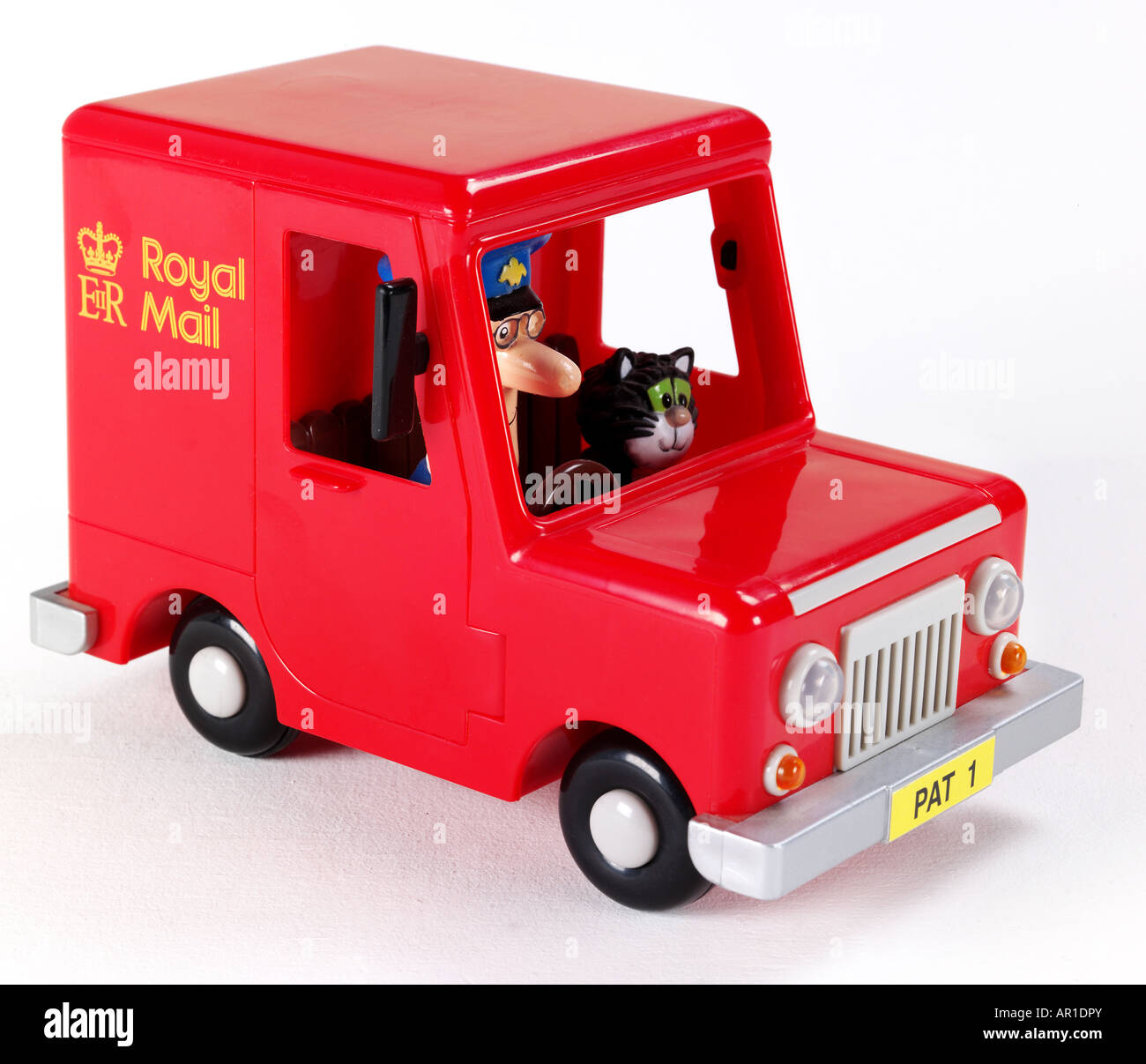 Studioaufnahme der Briefträger klopft roten van Stockfoto