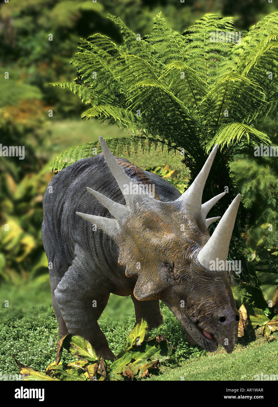 Ankylosauriers. Neben Baumfarn Modell Stockfoto