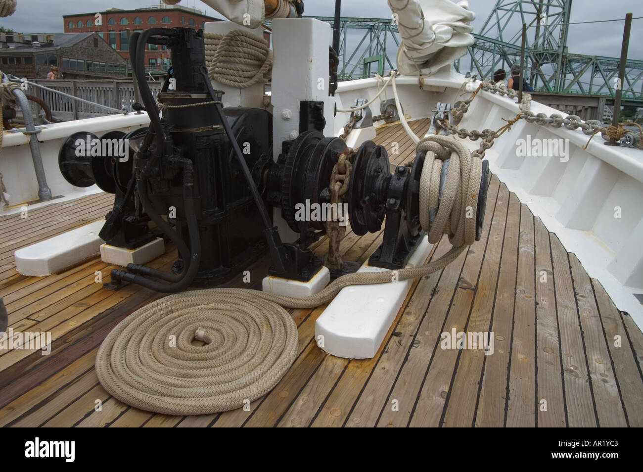 Winden, arktischen Schoner Bowdoin, Maine Maritime Academy Stockfoto