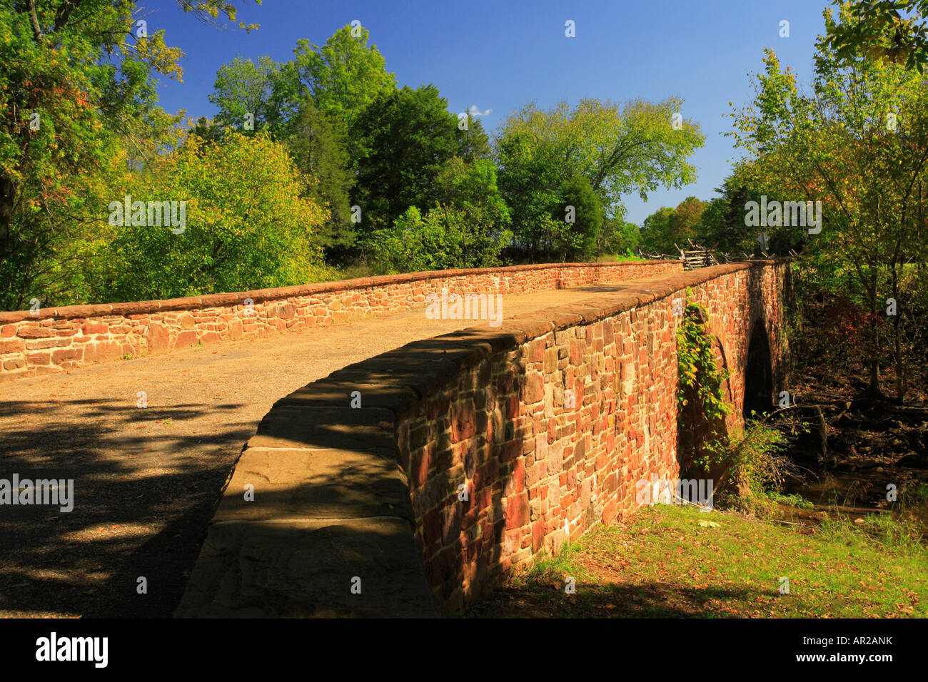 Steinbrücke über den Bull Run, Manassas National Battlefield Park, Manassas, Virginia, USA Stockfoto