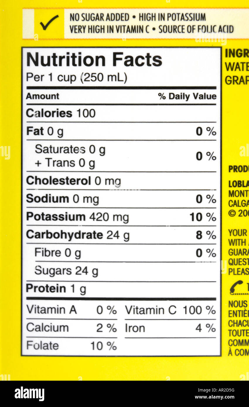 Nutrition Facts Essen lable Stockfoto