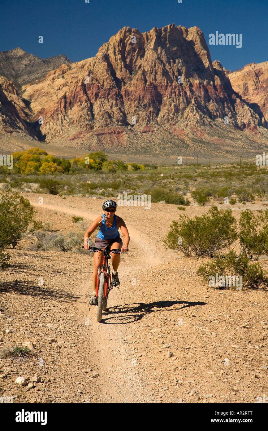 Mountainbiken auf die Cottonwood Valley Trail System Red Rock Canyon Conservation Area in der Nähe von Las Vegas Nevada Herr Stockfoto