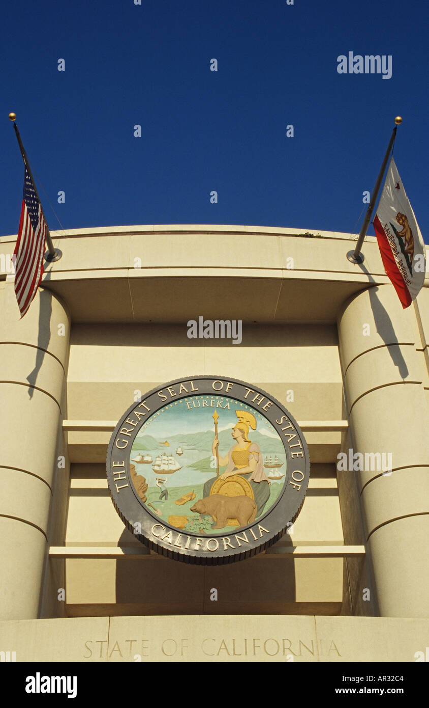 Kalifornien San Francisco State Office Building Siegel und Fahnen Stockfoto