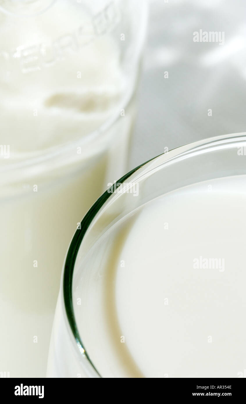 Nahaufnahme eines Glases frischer kalter Milch Stockfoto