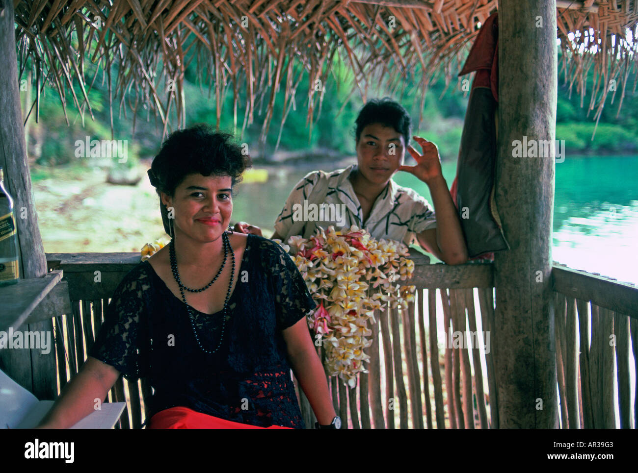 Polynesische Frauen mit Lei Vavau Tonga Stockfoto