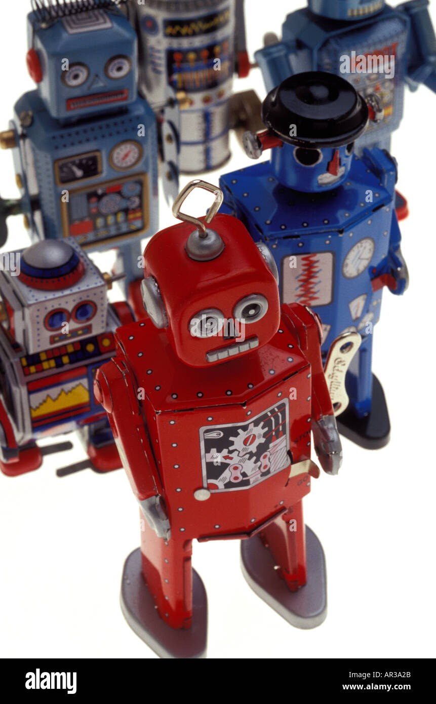Eine Gruppe von sortierten Spielzeugroboter Stockfoto