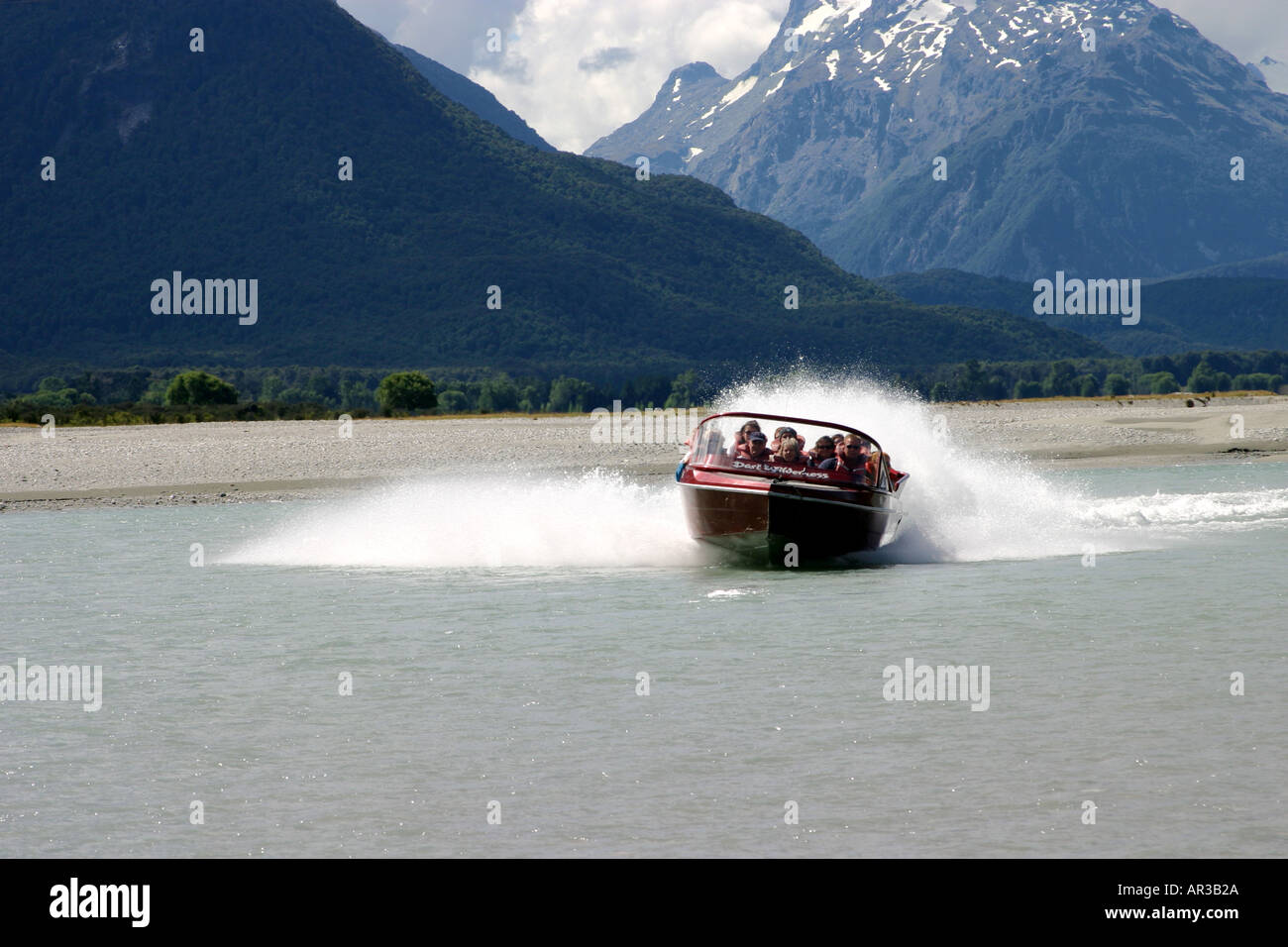 Jetboot Fahren auf Dart River Südinsel Neuseeland Stockfoto