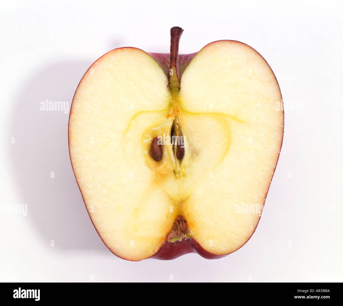 saftiger Apfel in zwei Hälften geschnitten Stockfoto