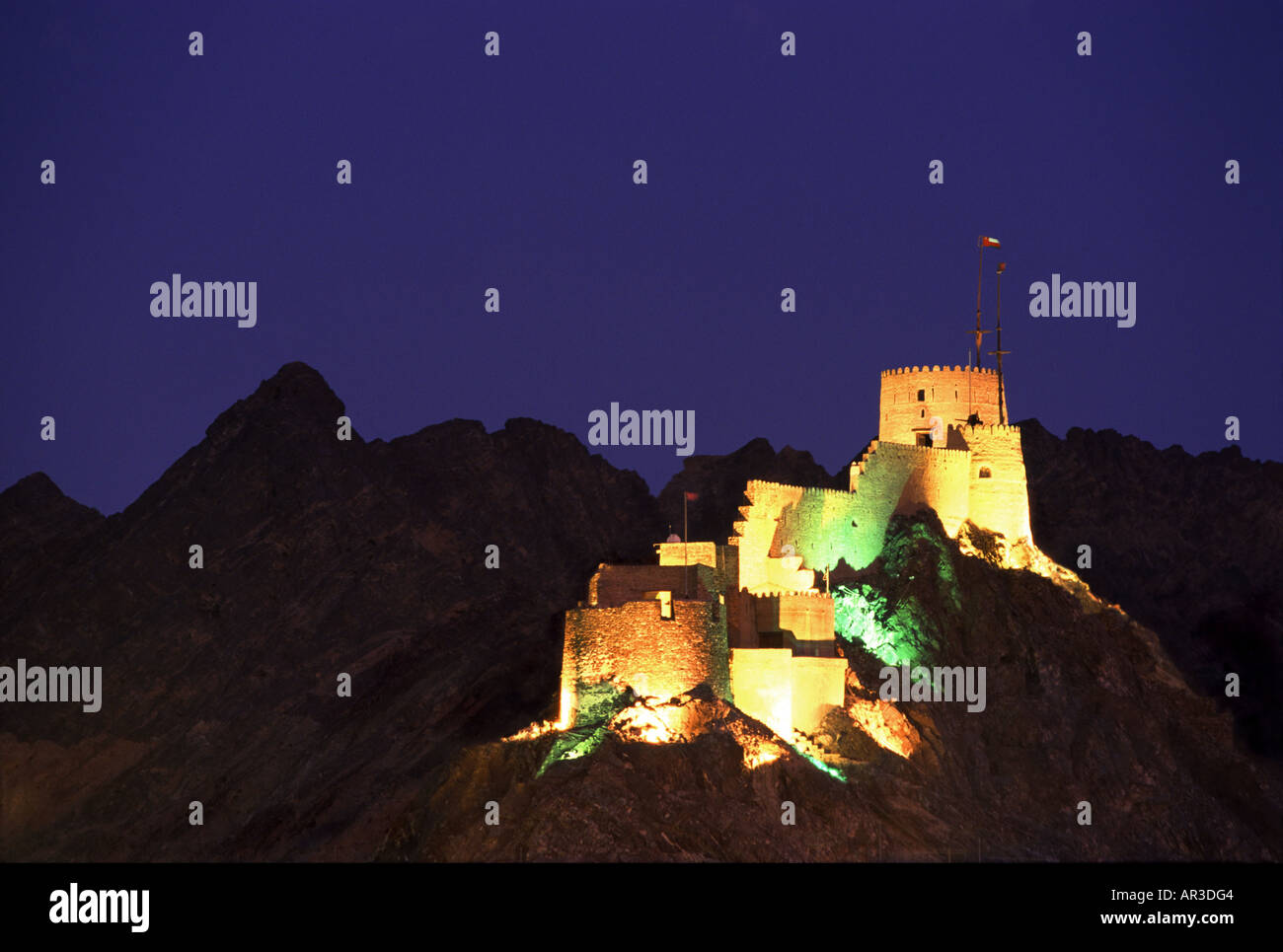 Festung in Mutrah, in der Nähe von Muscat Mutrah, Oman Nahost Stockfoto