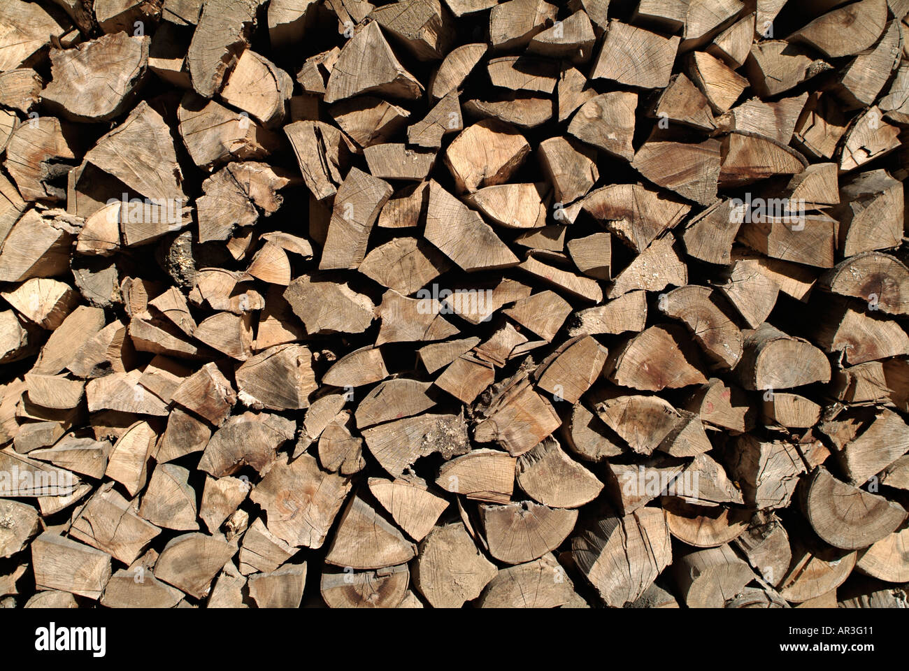 Holzscheite für Brennholz gehackt Stockfoto