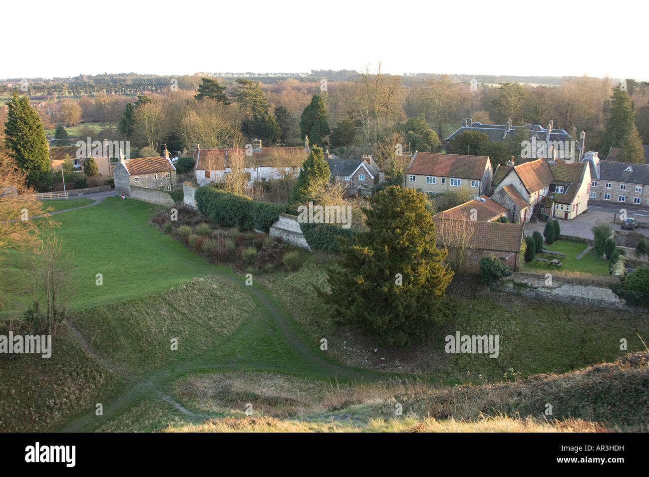 Blick auf die Stadt von Castle Hill in Thetford, Norfolk, Großbritannien Stockfoto