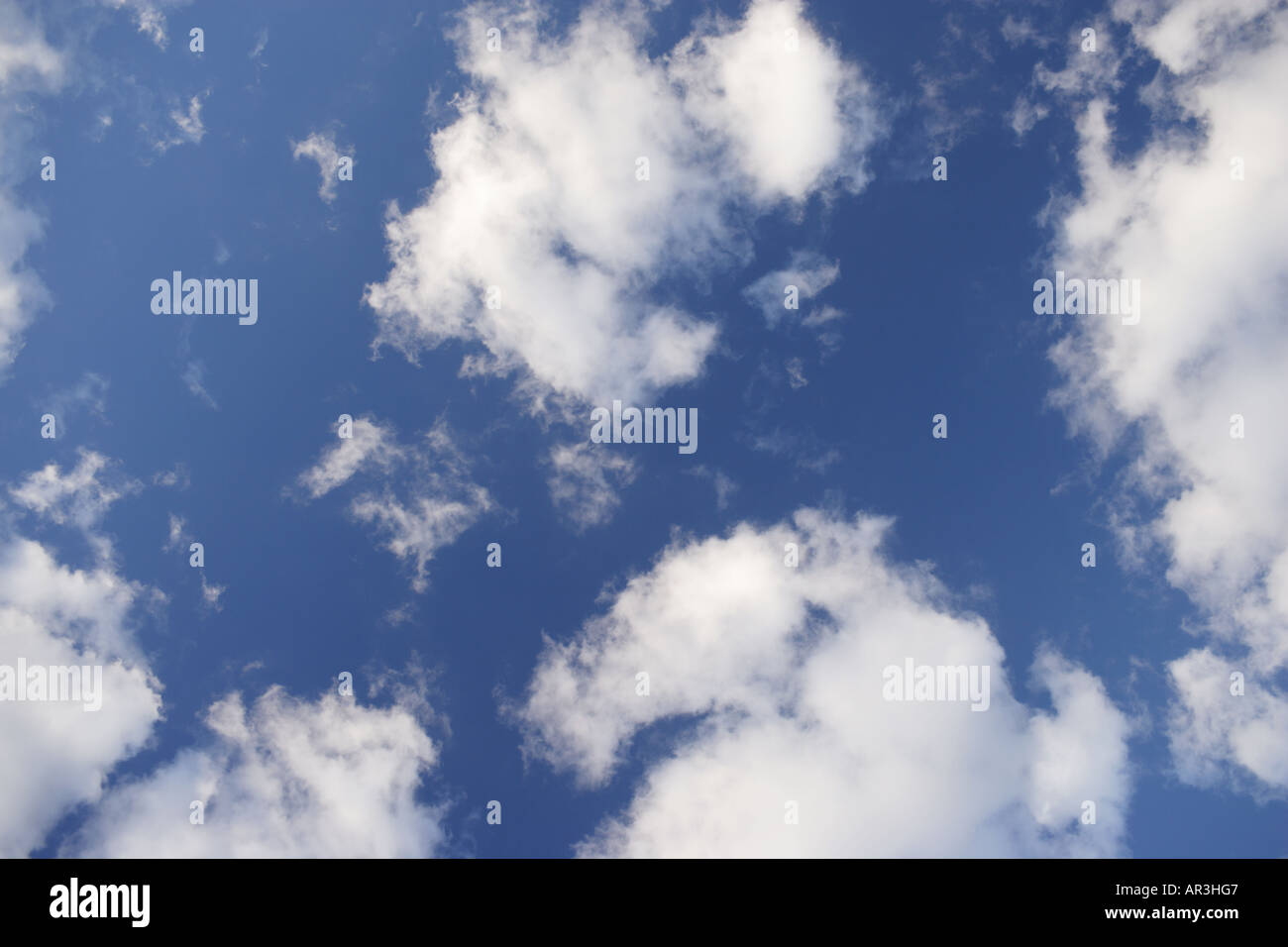 Weiße flauschige Wolken am blauen Himmel Stockfoto