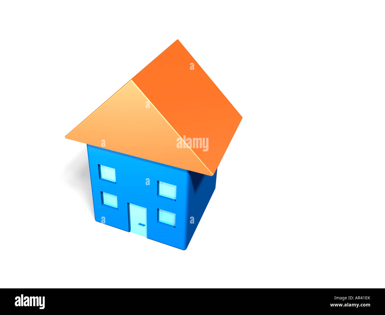 Ein blaues Haus mit orange Dach Modell (3d Illustration). Stockfoto