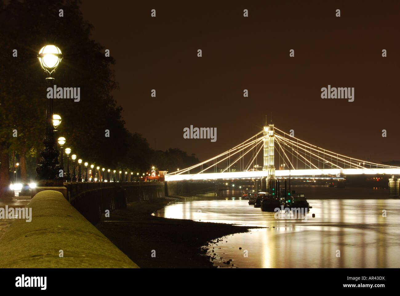 Albert Bridge bei Nacht, London Stockfoto