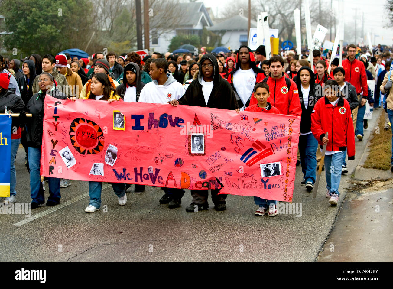 MLK März Banner an Martin Luther King-Parade in San Antonio, Texas Stockfoto