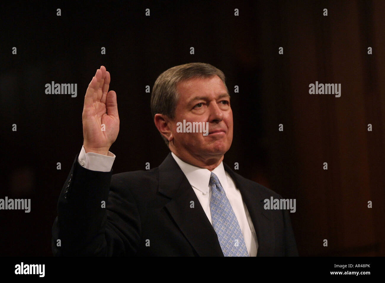 Washington, DC 16.01.01: ehemaliger Senator John Ashcroft im Senat Anhörung, Attorney General zu werden. Stockfoto