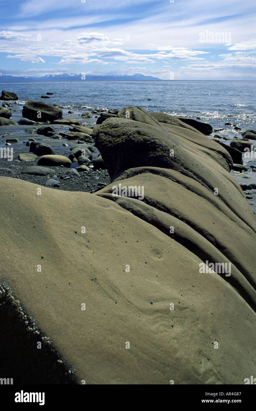 Felsen geformt durch Gezeiten und Wellen, in der Nähe von Homer, Alaska Stockfoto