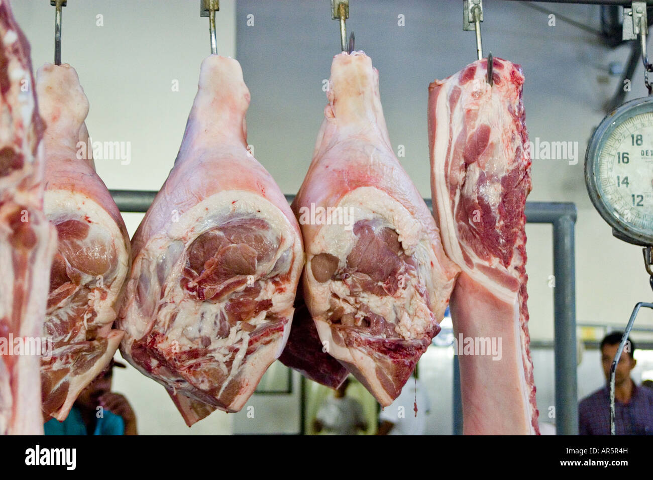 Schweinefleisch auf dem Markt Stockfoto