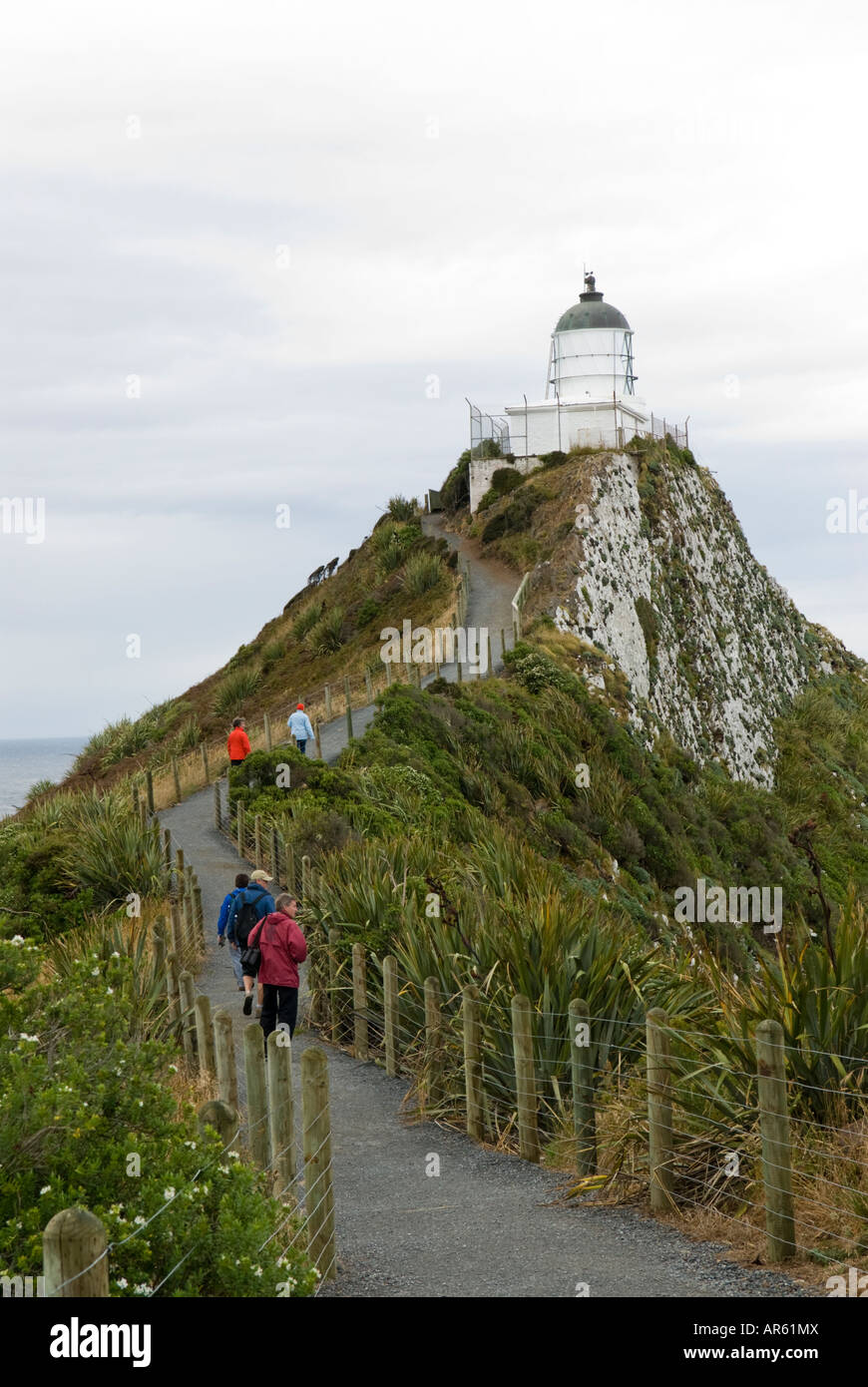 Besucher am Nugget Point Leuchtturm in der Catlins Region Stockfoto