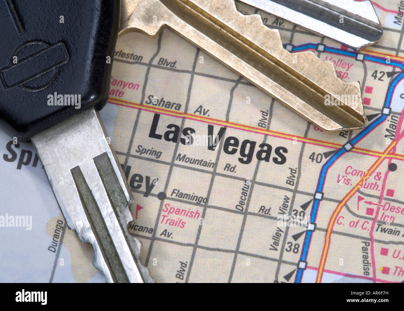 Eine Nahaufnahme von einer Karte von Las Vegas Nevada mit Autoschlüssel Stockfoto
