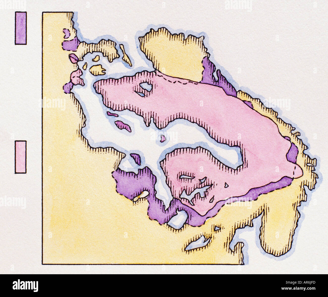 Skandinavisch, lila Aktivbereiche zeigen Ausmaß des schwedischen Reiches zu Spitzenzeiten im Jahre 1658 Stockfoto