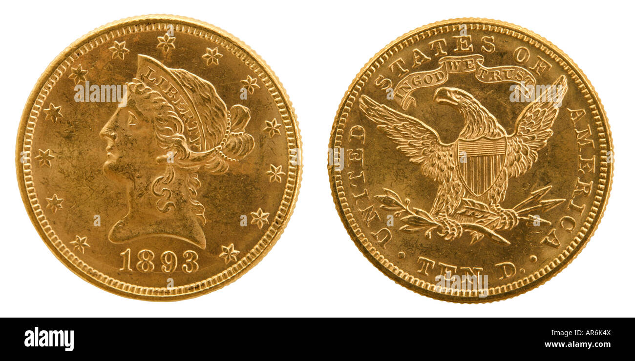 1893 US $10 gold Eagle Münze. Stockfoto