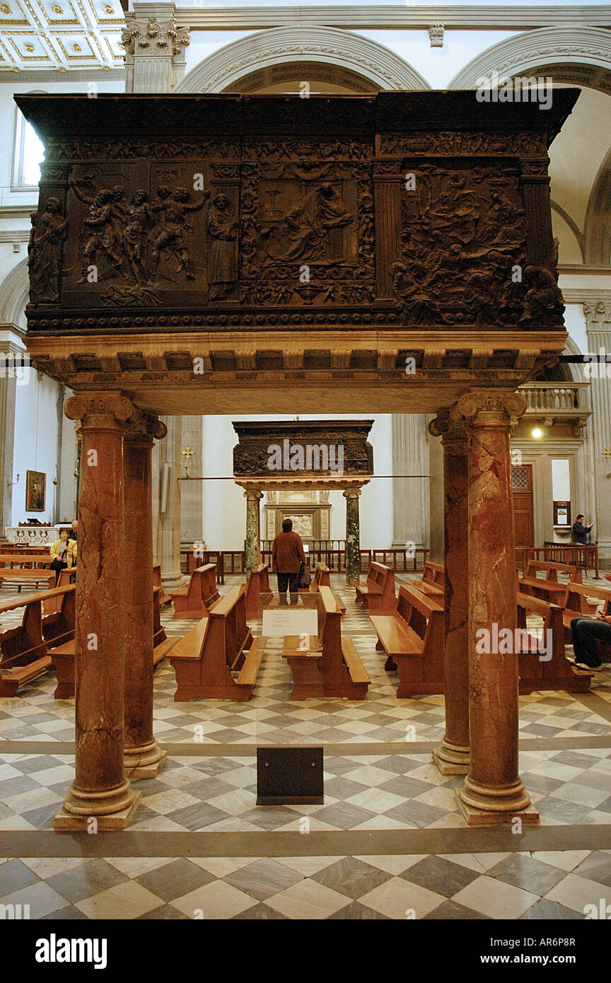 San Lorenzo Kirche Kanzeln 1460 1467 von Donatello Florenz Toskana Italien Stockfoto