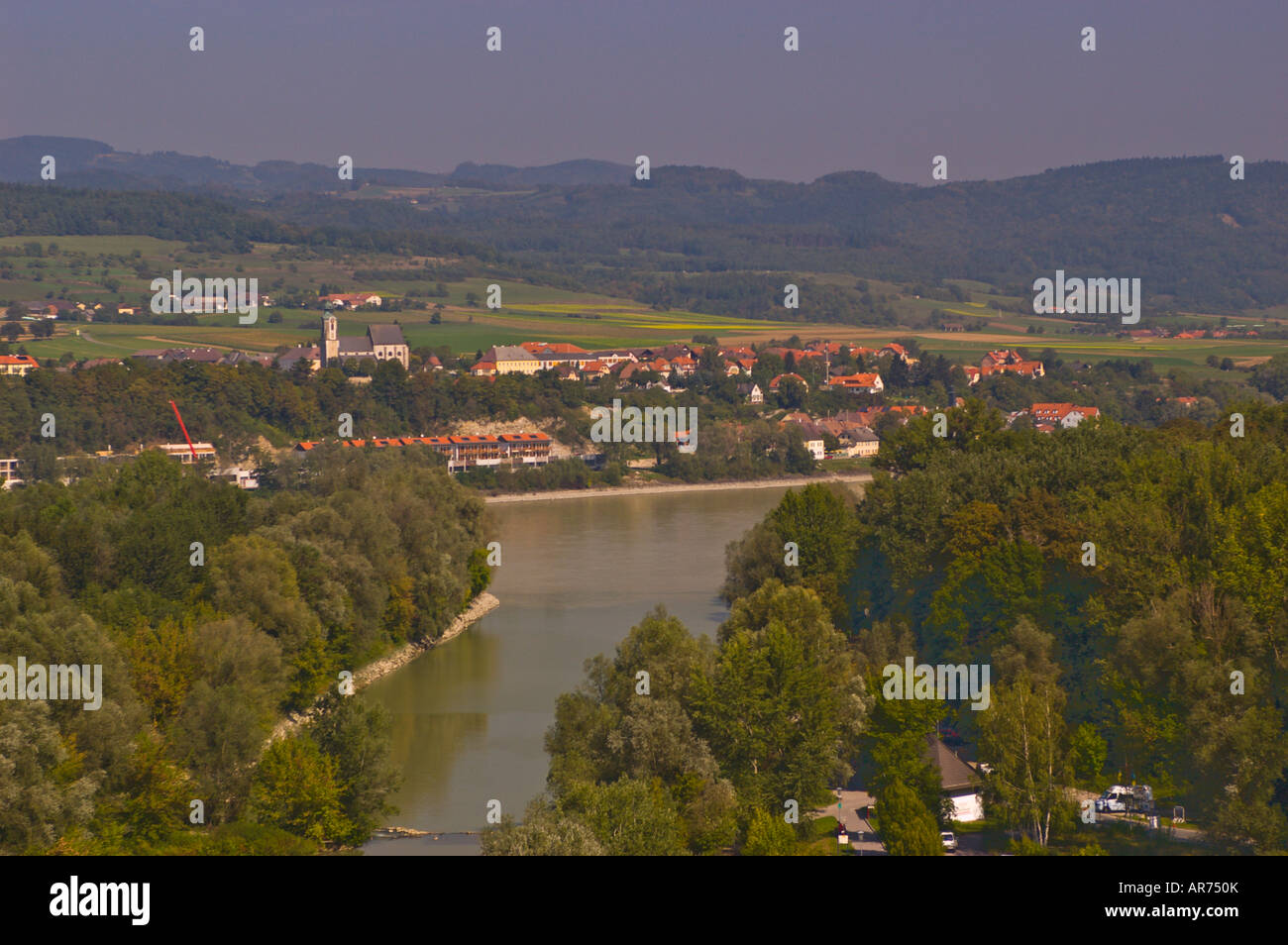 MELK Österreich Ansicht der Donau von der Stift Melk Benediktiner-Abtei Donau River Valley Stockfoto