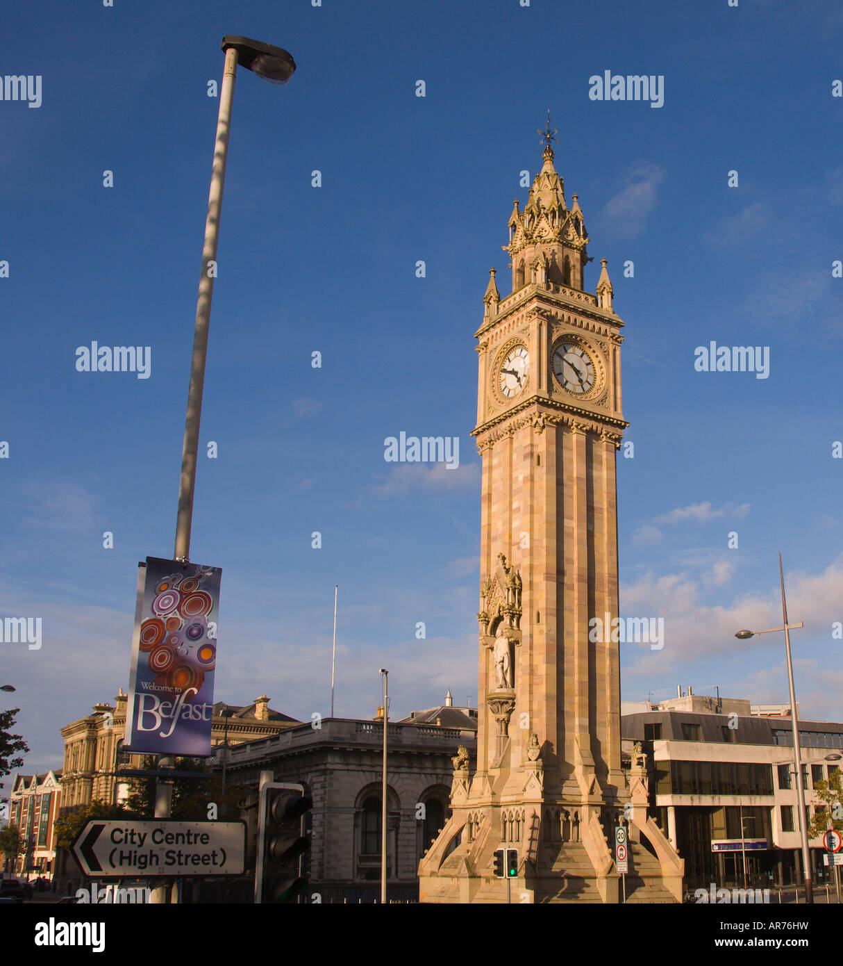 Albert Memorial Clock tower Queen Platz, Belfast in Nordirland wichtigen Wahrzeichen, Sehenswürdigkeit, Denkmal für Qu Stockfoto