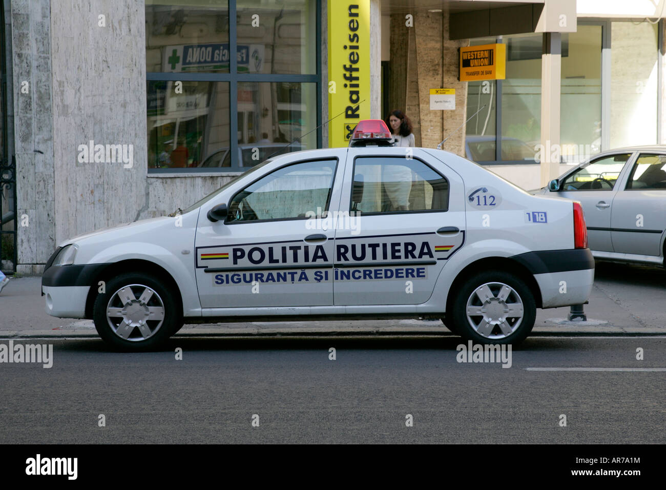 Rumänien Bukarest Stadt Polizei Auto Politia Roman rutiera Stockfoto