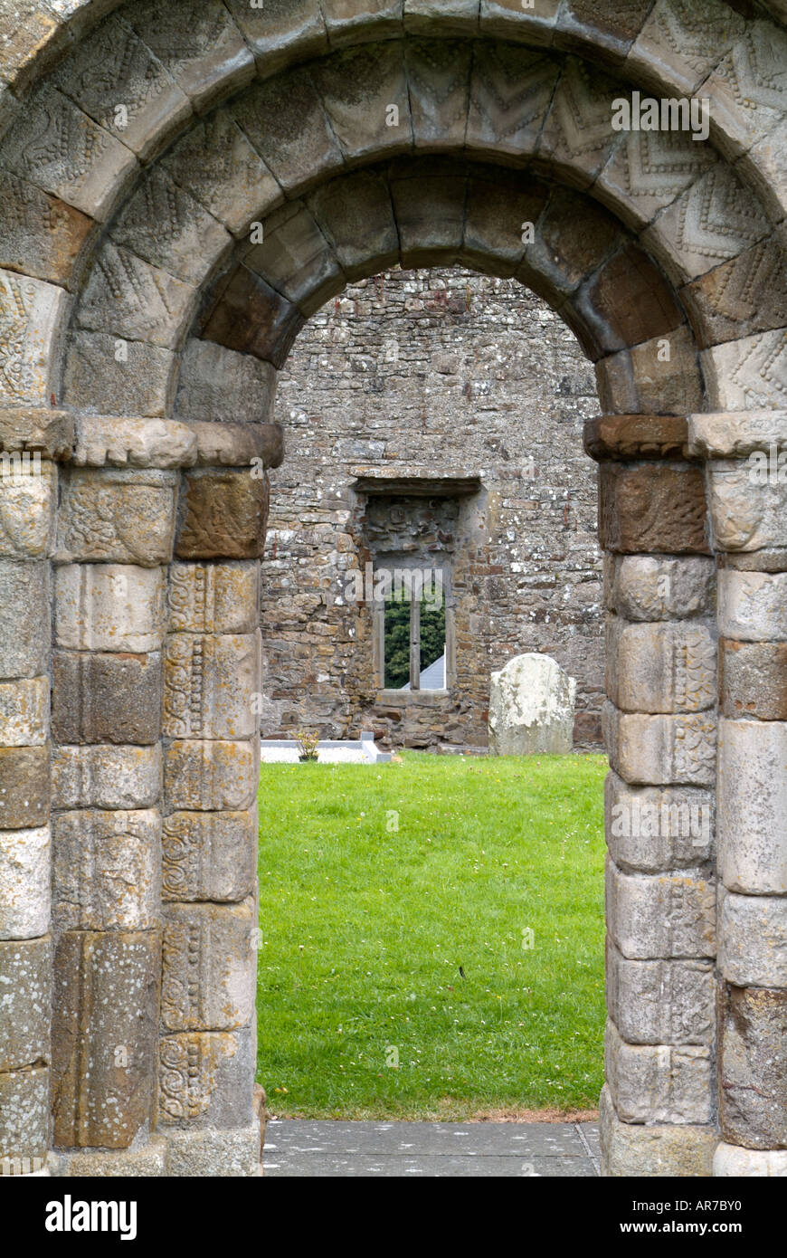 Romanische Eingang in der Killeshin Kirche, Co. Laois, Irland Stockfoto